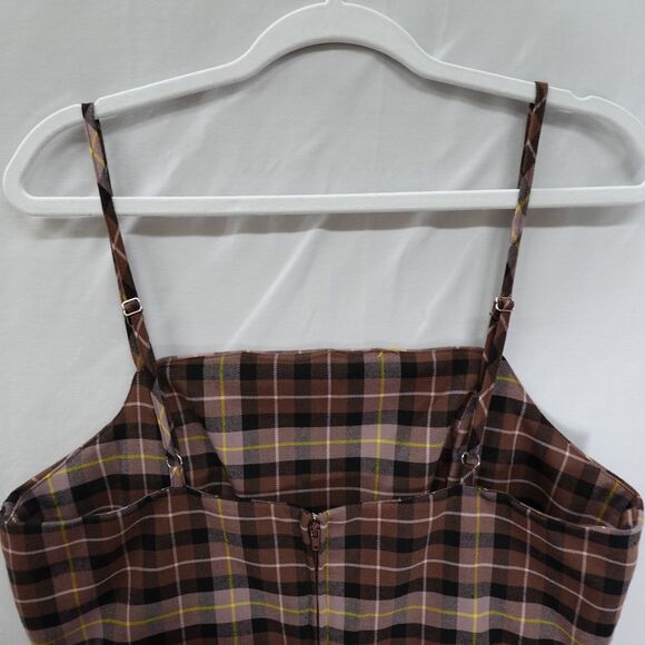 GB Plaid Dress JR. Junior XL Sleeveless Short Brown Plaid Preppy Dark Academia - Picture 13 of 16
